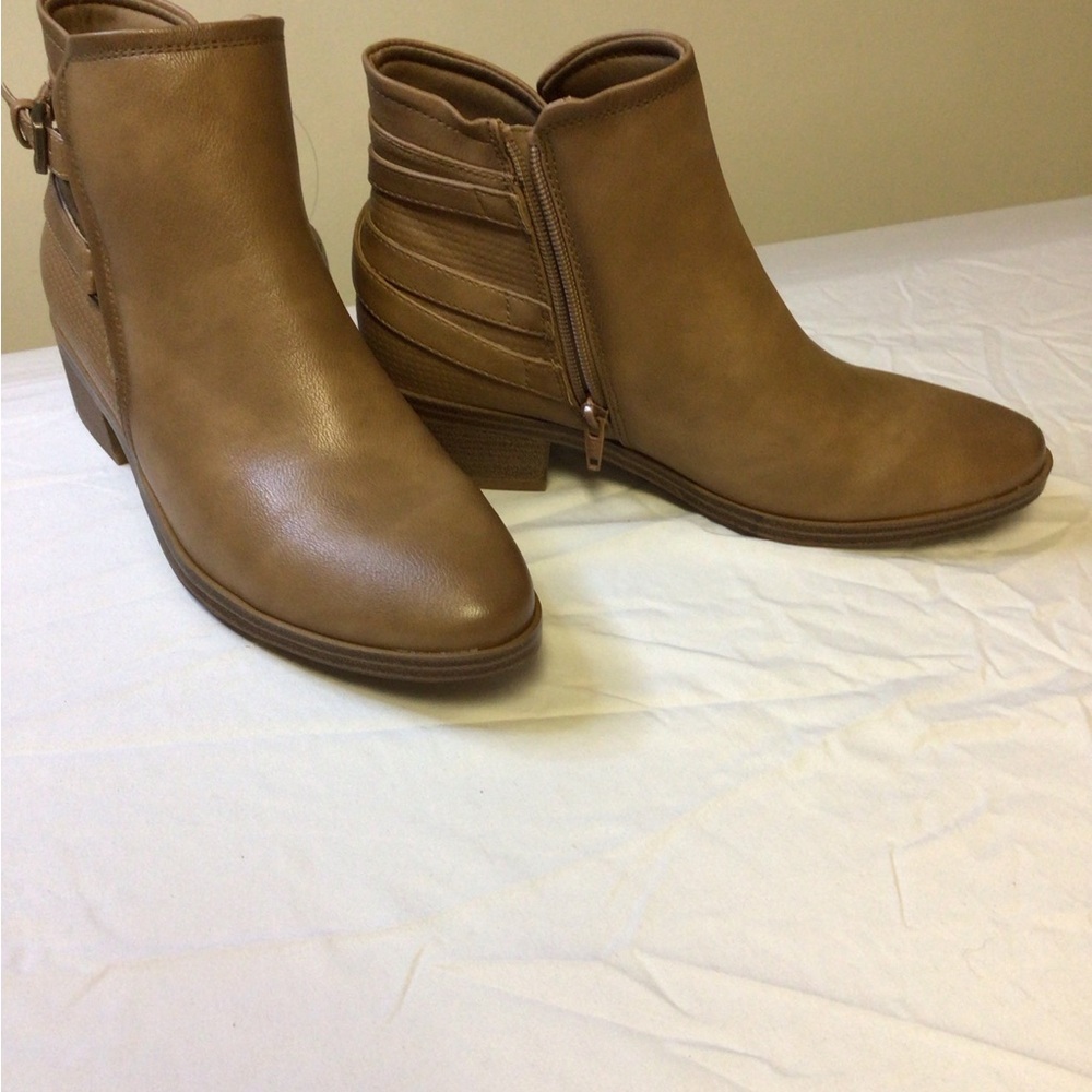 BareTraps Tan Ankle Booties with Low Heel and Side Detail